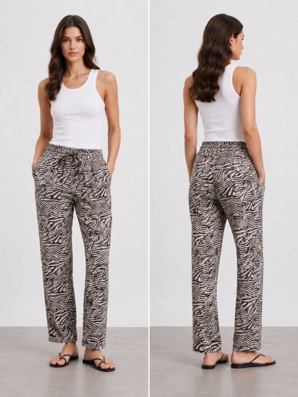 H&M Women's Pants Black and White Animal Print 10